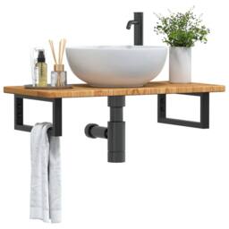 Berkfield Home Elegant Basin Shelf Wall Mounted Steel & Solid Wood Oak in Brown - thumbnail 2