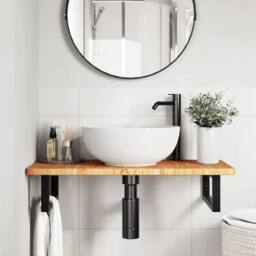 Berkfield Home Elegant Basin Shelf Wall Mounted Steel & Solid Wood Oak in Brown - thumbnail 1