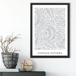ARTZE Vintage William Morris Larkspur in Grey & White Art Print / Black Frame / SIZE: A3 - Size: A4 - thumbnail 1