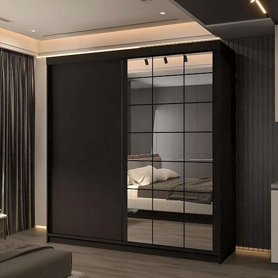 Sliding Wardrobes 4U Modern Double Sliding Wardrobe W200 x H217cm x D62cm in Black - image 1