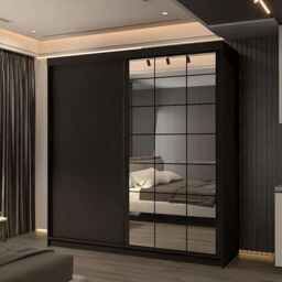 Sliding Wardrobes 4U Modern Double Sliding Wardrobe W200 x H217cm x D62cm in Black - thumbnail 1