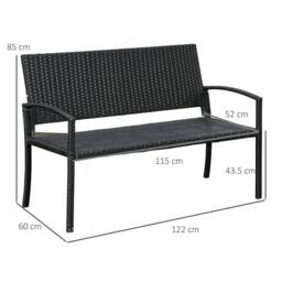 Havendro Patio Rattan 2 Seater Garden Bench Love Seater Garden Armchair in Black - thumbnail 2