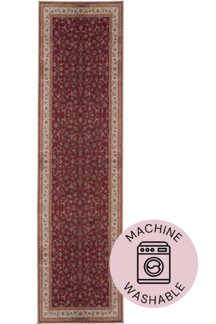 Kukoon Washable Runner Rug Red Ornate Long Hallway Carpet Mat 80cm x 300cm - Size: 80 cm x 300 cm