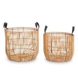 Orsina Batu Set Of 2 Natural Rattan Baskets in Brown
