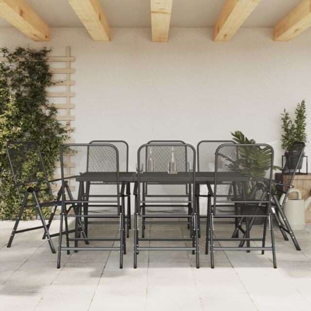 Berkfield Home 9 Piece Garden Dining Set Anthracite Metal Mesh in Black - image 1
