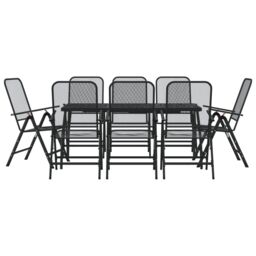 Berkfield Home 9 Piece Garden Dining Set Anthracite Metal Mesh in Black - thumbnail 2