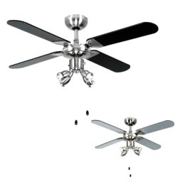 "ValueLights Scimitar 42"" 4 Blade Chrome & Black Ceiling Light Fan with Remote in Silver" - thumbnail 3