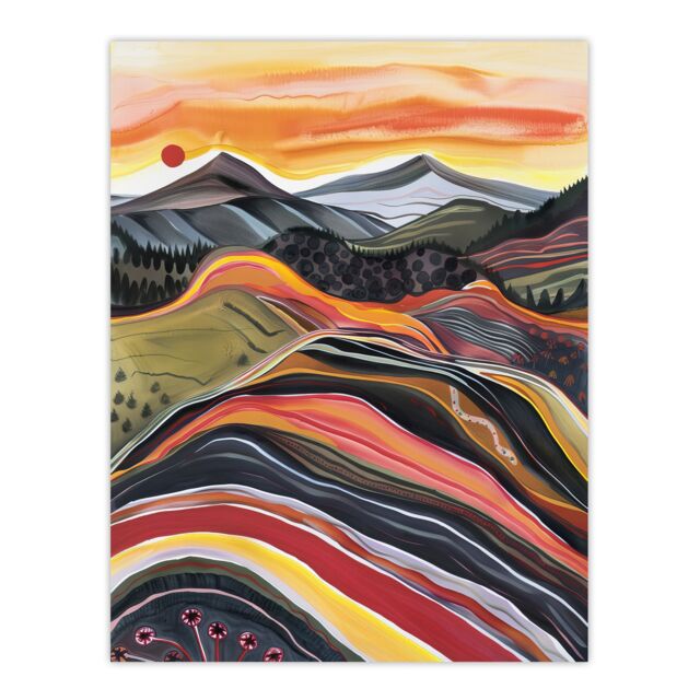"Artery8 Cairngorms Mountains Scottish Sunset Folk Art Wall Art Print - Size: W12"" x H16""" - image 1