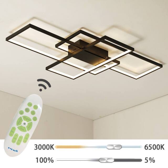 NIVOR 75W 3-Squares Black LED Ceiling Light Acrylic Flush Mount Lamp 6000K - image 1