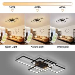 NIVOR 75W 3-Squares Black LED Ceiling Light Acrylic Flush Mount Lamp 6000K - thumbnail 3