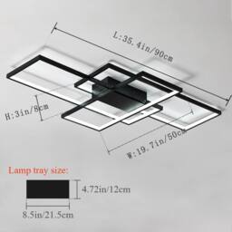 NIVOR 75W 3-Squares Black LED Ceiling Light Acrylic Flush Mount Lamp 6000K - thumbnail 2