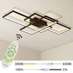 NIVOR 75W 3-Squares Black LED Ceiling Light Acrylic Flush Mount Lamp 6000K