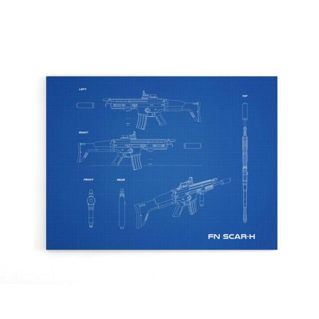 "Artery8 FN SCAR H Assault Rifle Blueprint Canvas Wall Art Print in Blue - Size: W18"" x H24""" - image 1