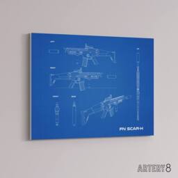 "Artery8 FN SCAR H Assault Rifle Blueprint Canvas Wall Art Print in Blue - Size: W18"" x H24""" - thumbnail 2