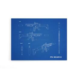 "Artery8 FN SCAR H Assault Rifle Blueprint Canvas Wall Art Print in Blue - Size: W18"" x H24""" - thumbnail 1