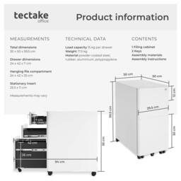 tectake Filing Cabinet Parvus in White - thumbnail 6