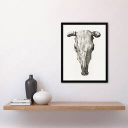Artery8 Jean Bernard Framed Wall Art Print Skull of a Cow Pencil Drawing in White - Size: A4 - thumbnail 2