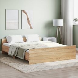 Berkfield Home Bed Frame with Headboard & Footboard Sonoma Oak 160x200 cm in Brown