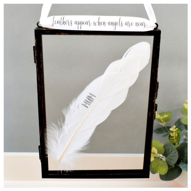 Amaya Rose Ltd In Memory of Mum Real feather Floating Picture Frame. Memorial Gift in Black