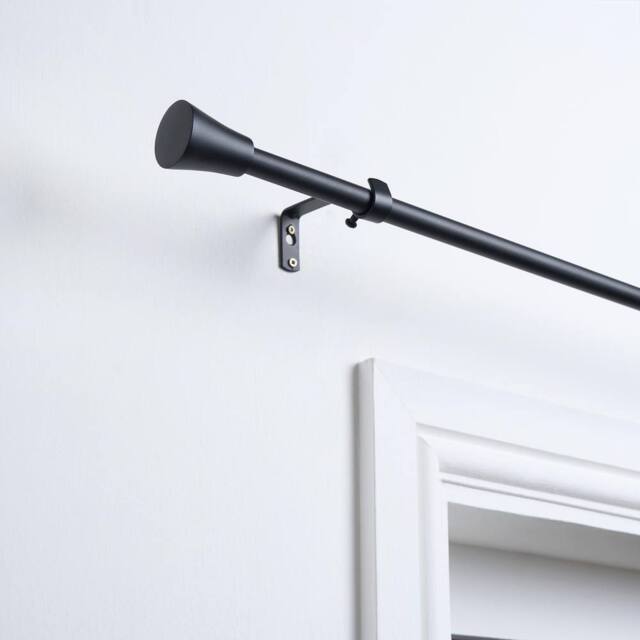OHS Curtain Pole Extendable 16mm Metal Finnials Trumpet End Rod 70-120cm in Black - Size: 120 cm - image 1