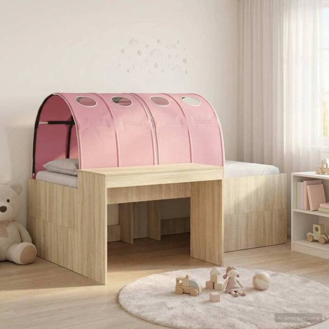 Berkfield Home Kids'High Bed Frame with Desk 3 pcs Sonoma Oak & Pink in Brown - image 1