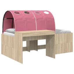 Berkfield Home Kids'High Bed Frame with Desk 3 pcs Sonoma Oak & Pink in Brown - thumbnail 2