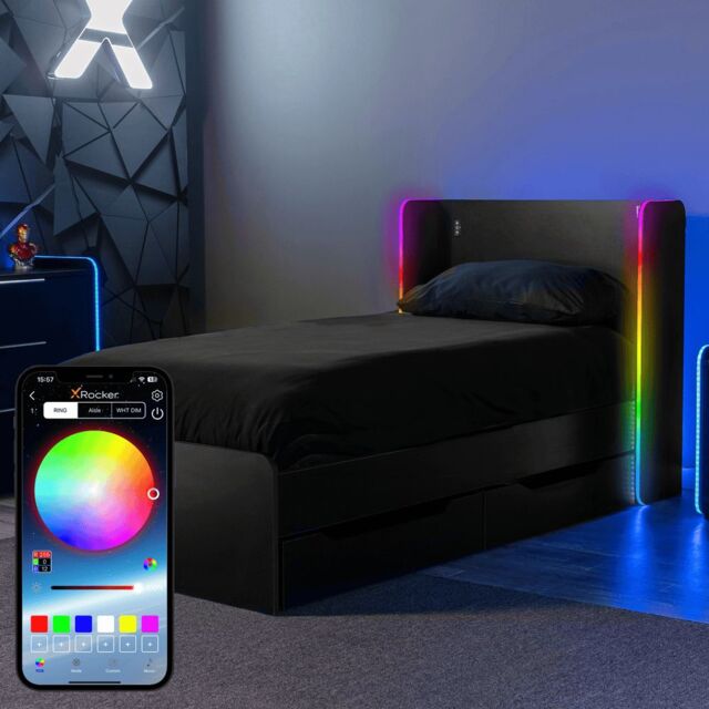 X Rocker Electra Single Bed with Trundle Drawers, Storage & LED Lights in Black - image 1