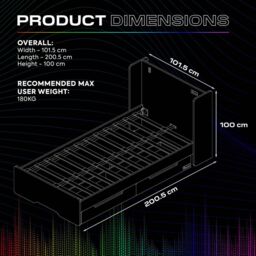 X Rocker Electra Single Bed with Trundle Drawers, Storage & LED Lights in Black - thumbnail 8
