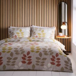 Portfolio Home Floral Leaf Trail Botanical Grey Bedding Duvet Cover Set in Natural - Size: Super King - thumbnail 1