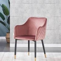 Life Interiors Set of 2 Verona Velvet Dining Chairs with Quilted Back & Black Legs - Modern Accent Chair with Gold Foot Caps in Pink - thumbnail 2