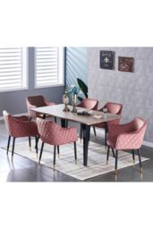 Life Interiors Set of 2 Verona Velvet Dining Chairs with Quilted Back & Black Legs - Modern Accent Chair with Gold Foot Caps in Pink - thumbnail 5