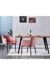 Life Interiors Set of 2 Verona Velvet Dining Chairs with Quilted Back & Black Legs - Modern Accent Chair with Gold Foot Caps in Pink - thumbnail 3