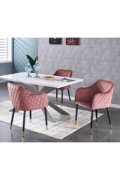 Life Interiors Set of 2 Verona Velvet Dining Chairs with Quilted Back & Black Legs - Modern Accent Chair with Gold Foot Caps in Pink - thumbnail 4