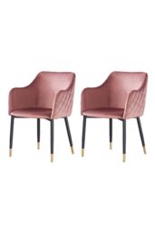 Life Interiors Set of 2 Verona Velvet Dining Chairs with Quilted Back & Black Legs - Modern Accent Chair with Gold Foot Caps in Pink - thumbnail 1