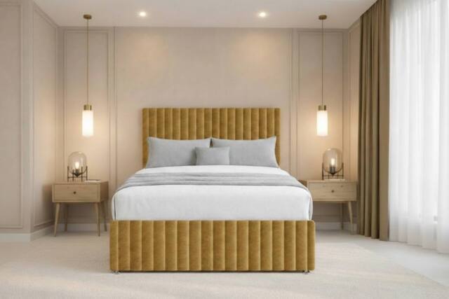 "Chester & Oakley Ravello Plush Divan 2 Drawers Left Side 12""Footboard 54""Headboard in Mustard - Size: Small Double" - image 1