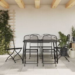 Berkfield Home 7 Piece Garden Dining Set Anthracite Metal Mesh in Black - thumbnail 1