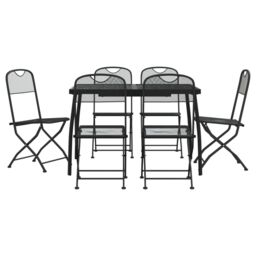 Berkfield Home 7 Piece Garden Dining Set Anthracite Metal Mesh in Black - thumbnail 2