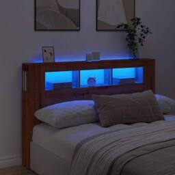 Berkfield Home LED Headboard Artisan Oak 160x18.5x103.5 cm Engineered Wood in Brown - thumbnail 4