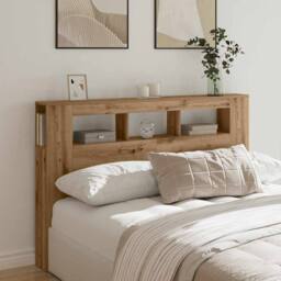 Berkfield Home LED Headboard Artisan Oak 160x18.5x103.5 cm Engineered Wood in Brown - thumbnail 2