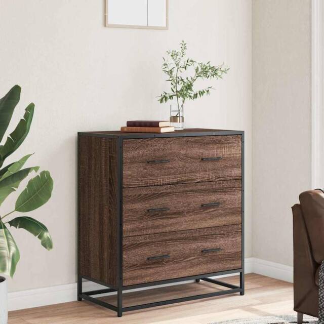 Berkfield Home Sideboard Brown Oak 68x35x76 cm Engineered Wood & Metal - Size: 68 x 35 x 76 cm - image 1