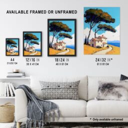 "Artery8 Holiday Cottage By Sea Coastal Spain Painting Wall Art Print in Blue - Size: W12"" x H16""" - thumbnail 3