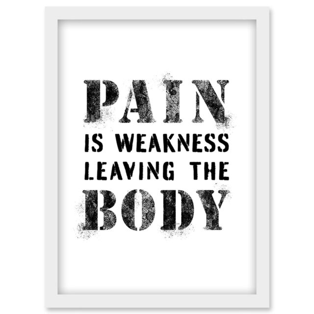 Artery8 Exercise Decor Pain Is Weakness Leaving The Body Inspirational Gym Decor Wall Art Artwork Framed Wall Art Print A4 in White - image 1