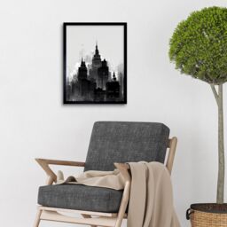 "Artery8 Wall Art Print Skyscraper Cityscape Charcoal Black White Art Framed - Size: W12"" x H16""" - thumbnail 2