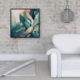 "Warren Reed - Designer Abstract Tropical Leaves Framed Canvas in Black - Size: W16"" x H16""" - thumbnail 2