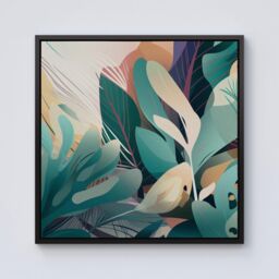 "Warren Reed - Designer Abstract Tropical Leaves Framed Canvas in Black - Size: W16"" x H16""" - thumbnail 1