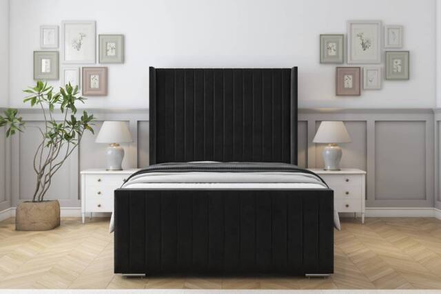 "Sloomy Marlborough Plush Frame-Mattress-50"" Upholstered Wingback Headboard in Black - Size: King" - image 1
