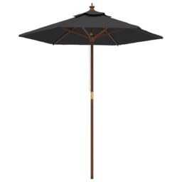 Berkfield Home Garden Parasol with Wooden Pole Black 196x231 cm - thumbnail 2