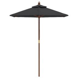 Berkfield Home Garden Parasol with Wooden Pole Black 196x231 cm - thumbnail 3