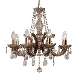 Netlighting Gabrielle Chandelier Acrylic Sconce & Glass Droplets 8 Light E14 Mink in Brown