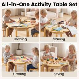 Costway Kids Table & 2 Chairs Set Activity Desk & Chair Set w/ Storage Bin in Natural - thumbnail 8